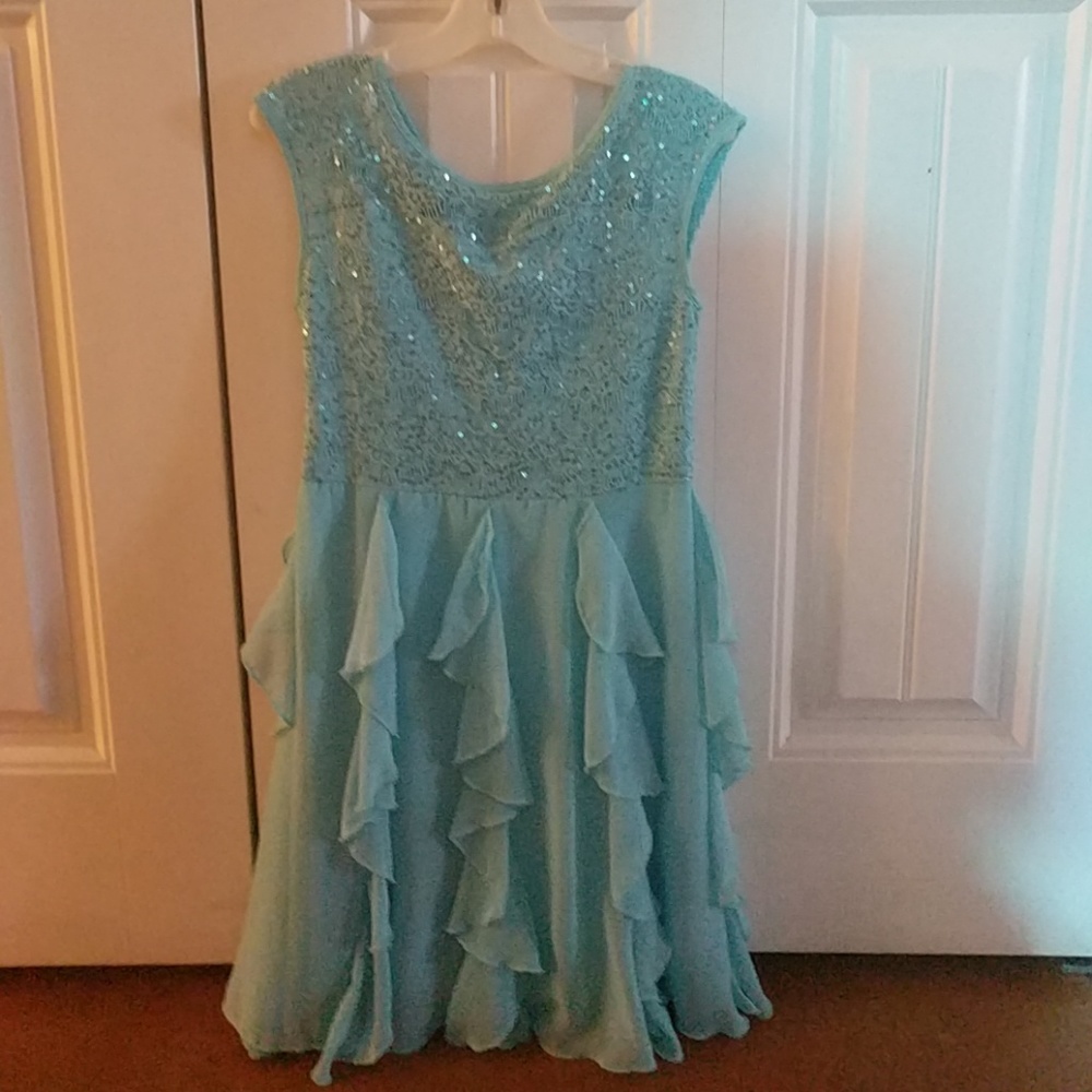 Sparkly blue dress.